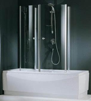 AURORA 4 - Cabine pour baignoire à 4 panneaux pivotants - Profilé blanc - Hauteur 150 cm - Verre 5 mm volet cintré, 6 mm volet plat