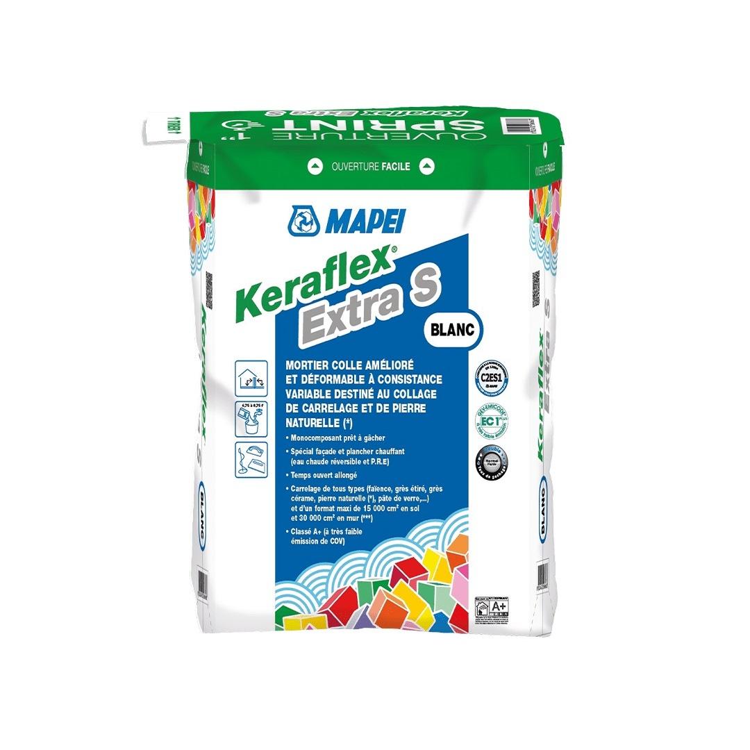 KERAFLEX EXTRA S - Mortier colle amélioré et déformable C2S1 TE/C2S1 EG, à consistance variable (normale ou fluide), destiné à la pose de carrelage en sol et mur int/ext