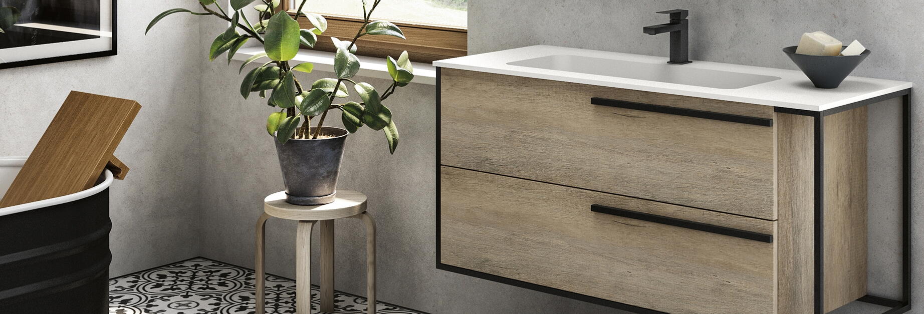 Meuble en bois dans la salle de bains